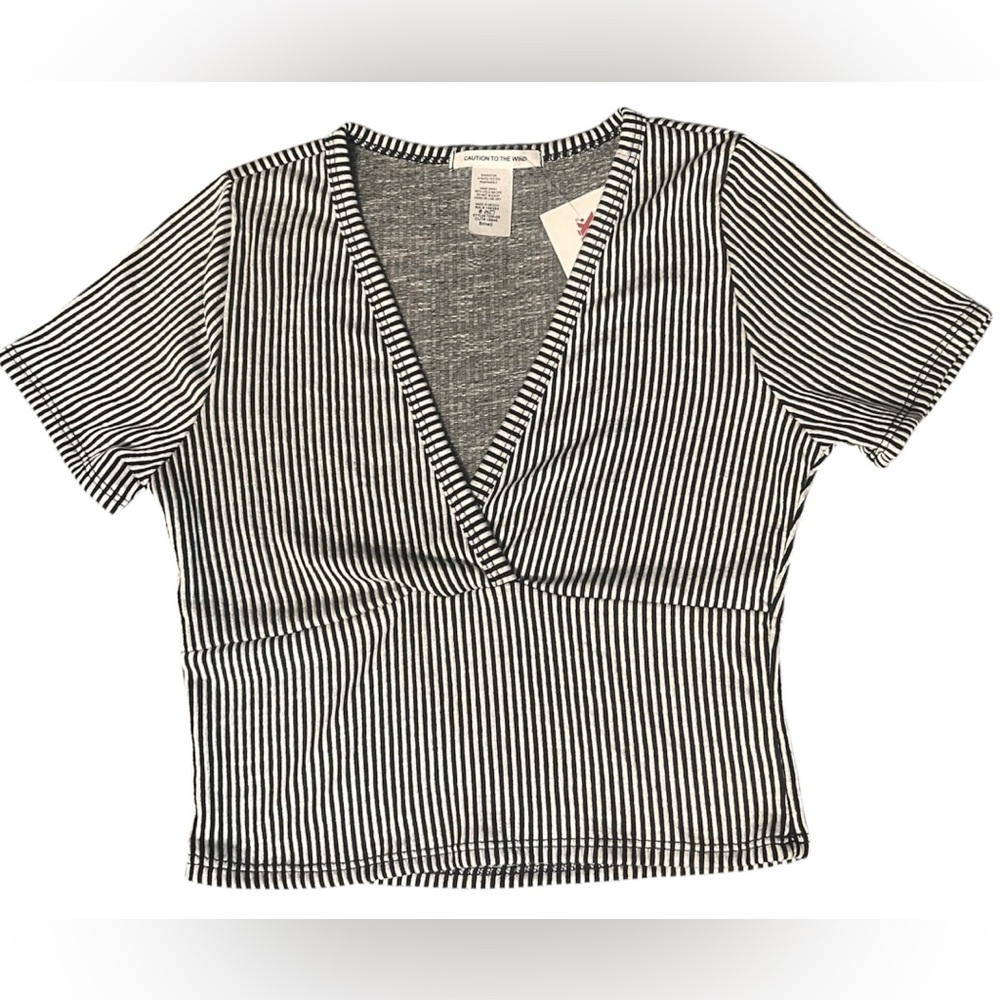 Caution To The Wind Black and White Striped V-Neck Crop Top